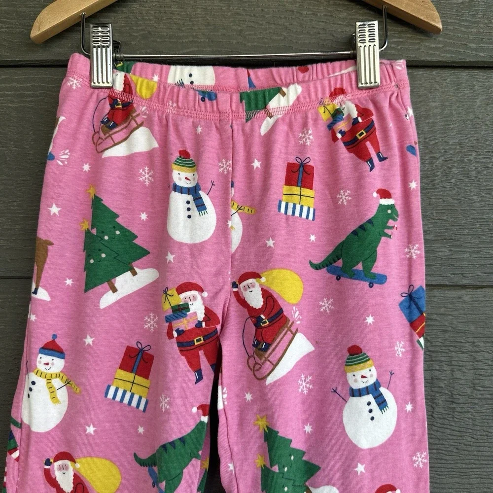 Mini Boden Girls Christmas Pajama Set Sz 8 Pink Reindeer Santa Dinosaur Lounge